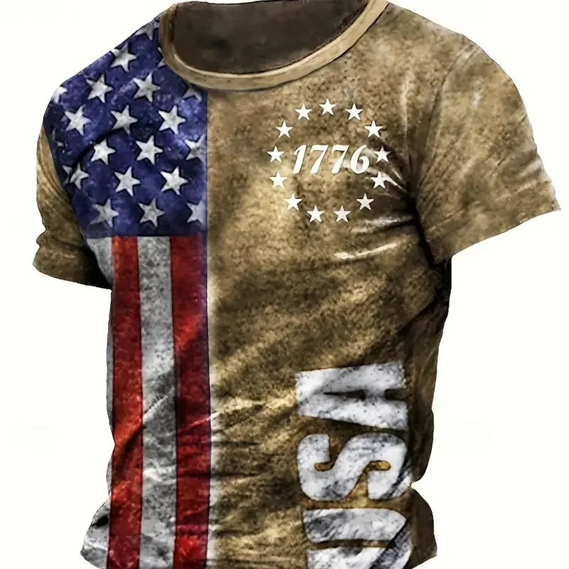 Summer Men T Shirts American Flag 3D Printed Harajuku Round Neck Tee Shirt
