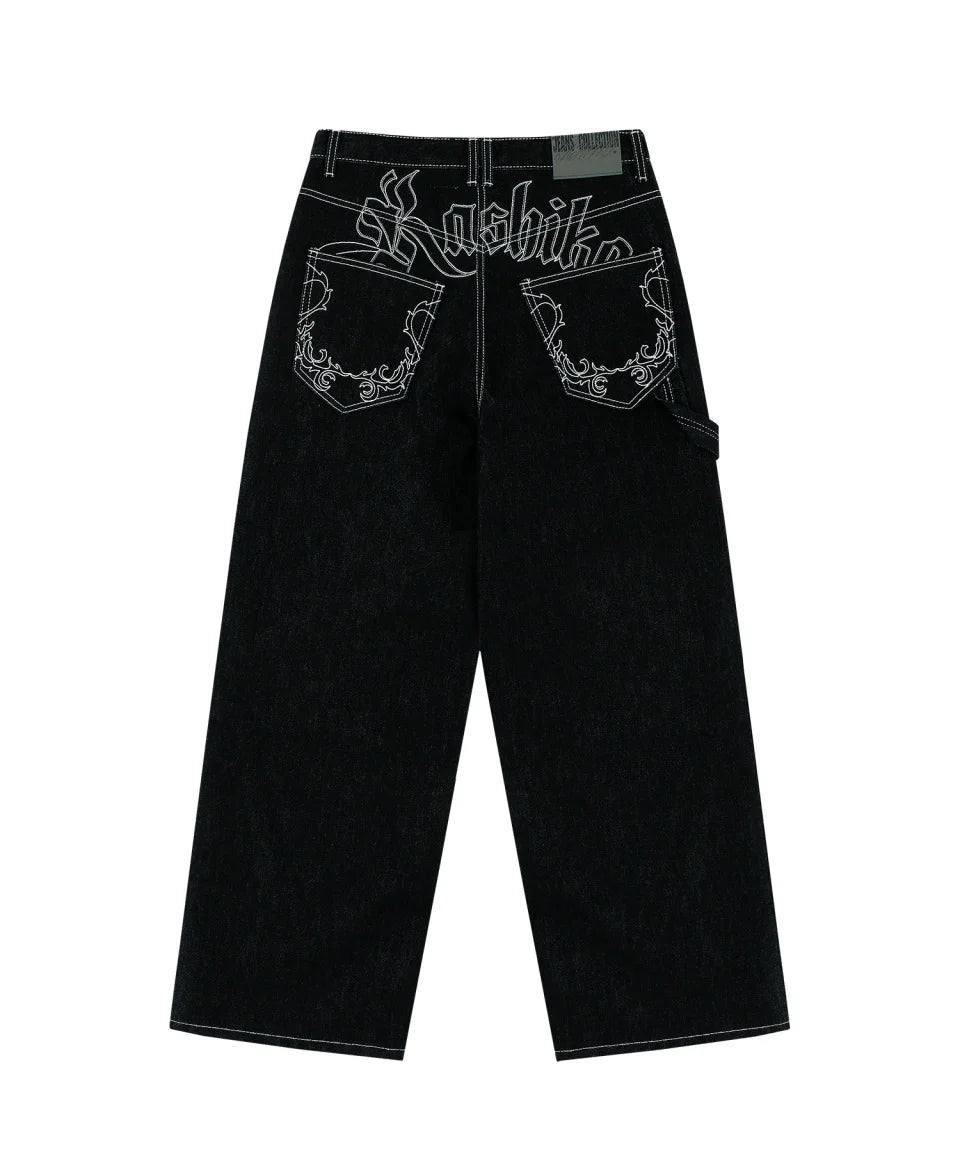 90s Retro Embroidery Jeans for Men in Loose Fit