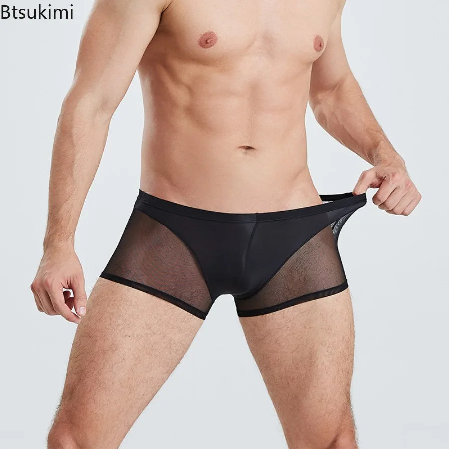 Men's Transparent Breathable Boxer Shorts with U Convex Pouch