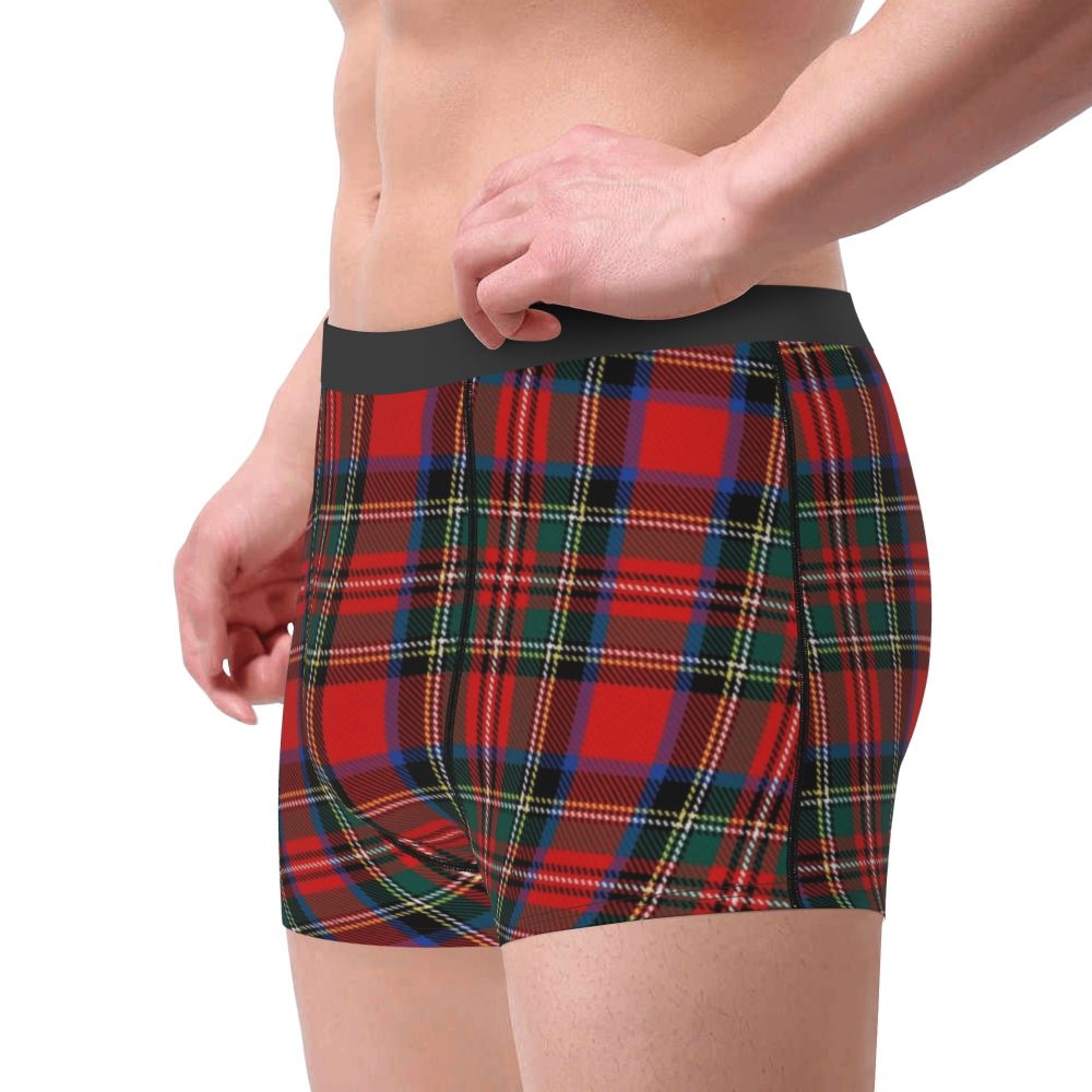 Black Watch Tartan Boxer Shorts for Men in Lycra and Polyester