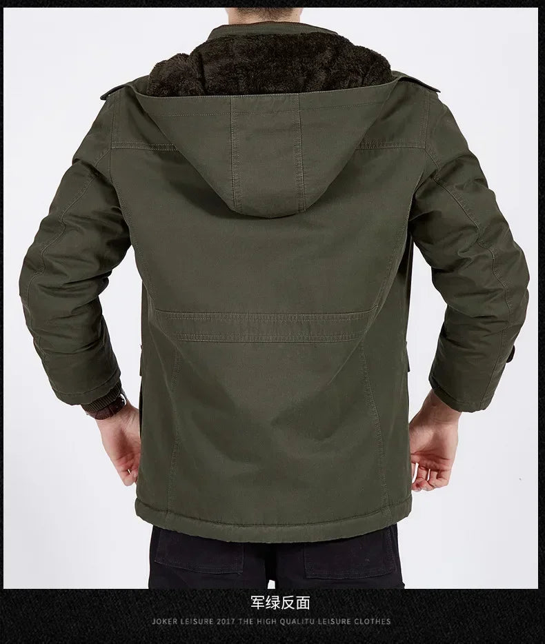 Plus Size Fleece Military Bomber Jacket Men Multi-pocket Pilot Jacket