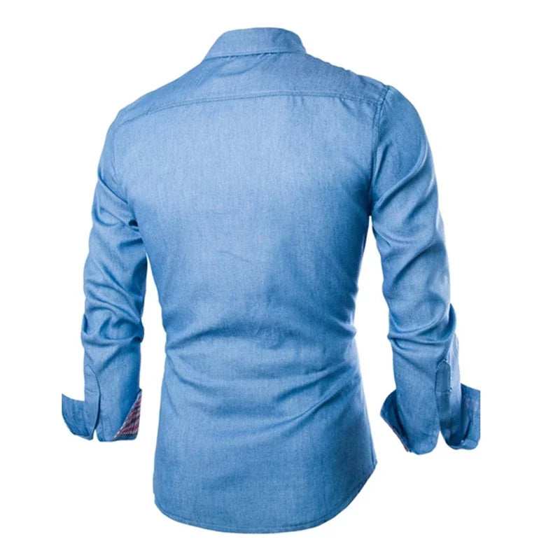 Navy Blue Long Sleeve Denim Shirt for Men