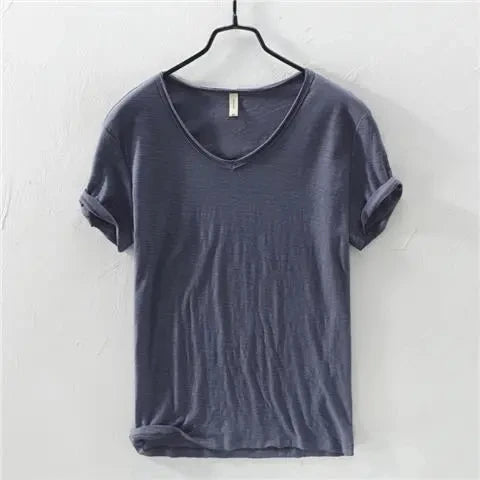 Cotton V-Neck T-Shirt for Men in White