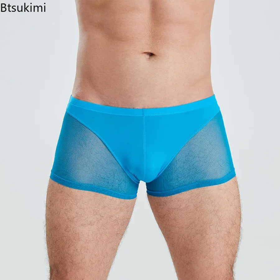 Men's Transparent Breathable Boxer Shorts with U Convex Pouch