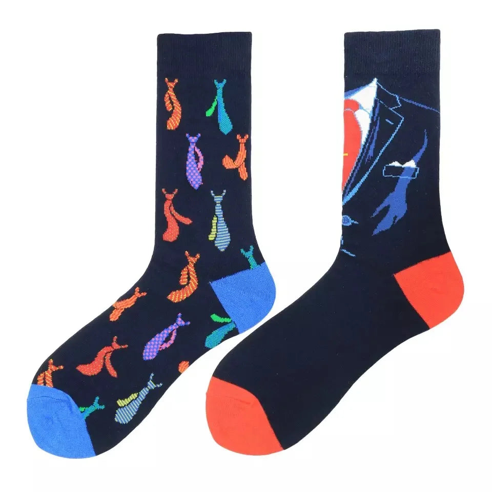 Men's Harajuku socks with print Funny AB asymmetric fashion colorful skateboard socks Happy Business Socks