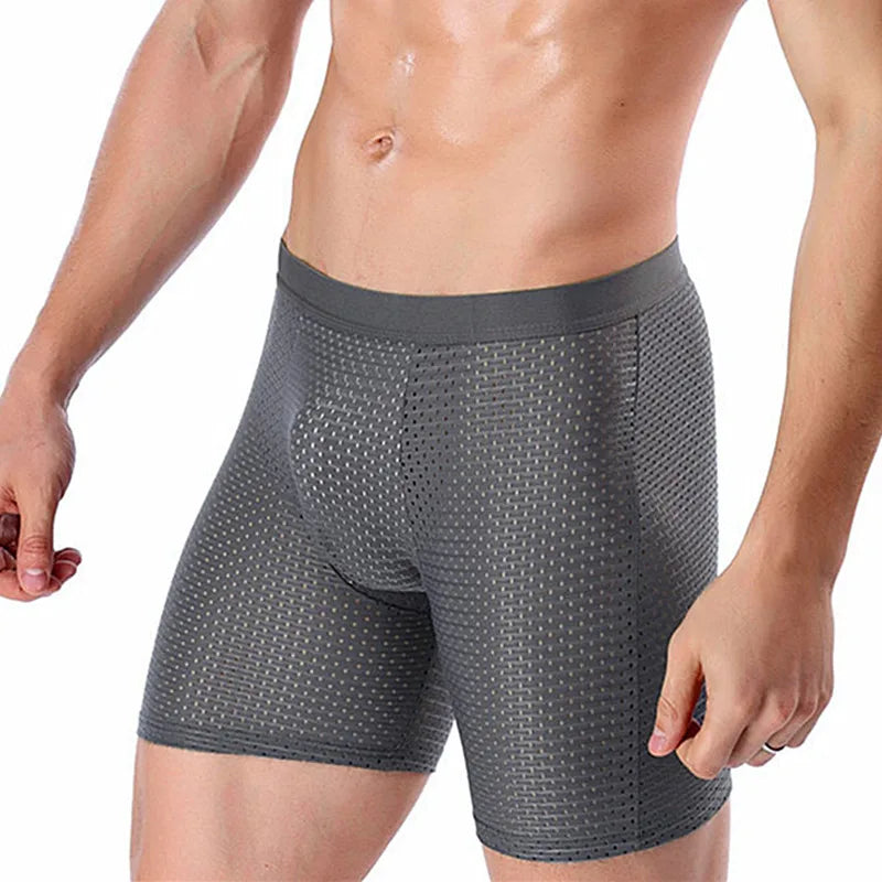 2025 Boxers Briefs Man Ice Silk Shorts Underpants Male Large Size Men's Mesh Panties Breathable Long Boxer For Men Underwear