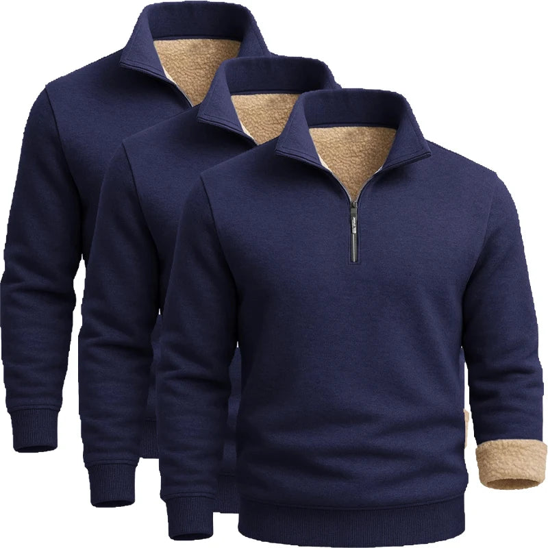 Men's Thick Pullover Sherpa T-Shirt with Zipper Closure
