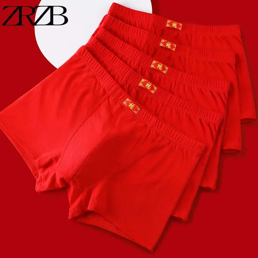 2026 + 2/4Pcs Brand New Year Red Print Pure Cotton Men Underwear