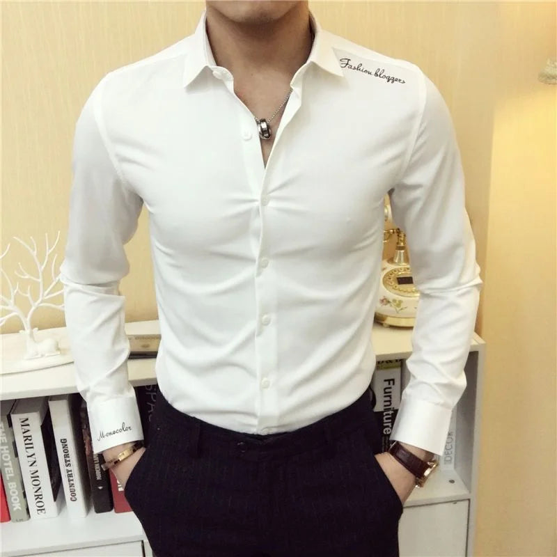 Men's Long Sleeve Dress Shirt in Silk Cotton Blend