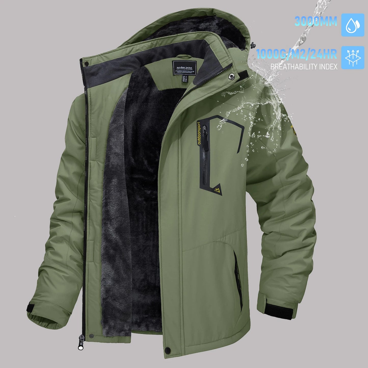 TACVASEN Men's Winter Ski Jackets Waterproof Fleece Coats Insulated Thermal Snowboard Jacket Parka Raincoat with Hood Man Parka
