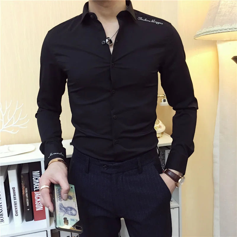 Men's Long Sleeve Dress Shirt in Silk Cotton Blend