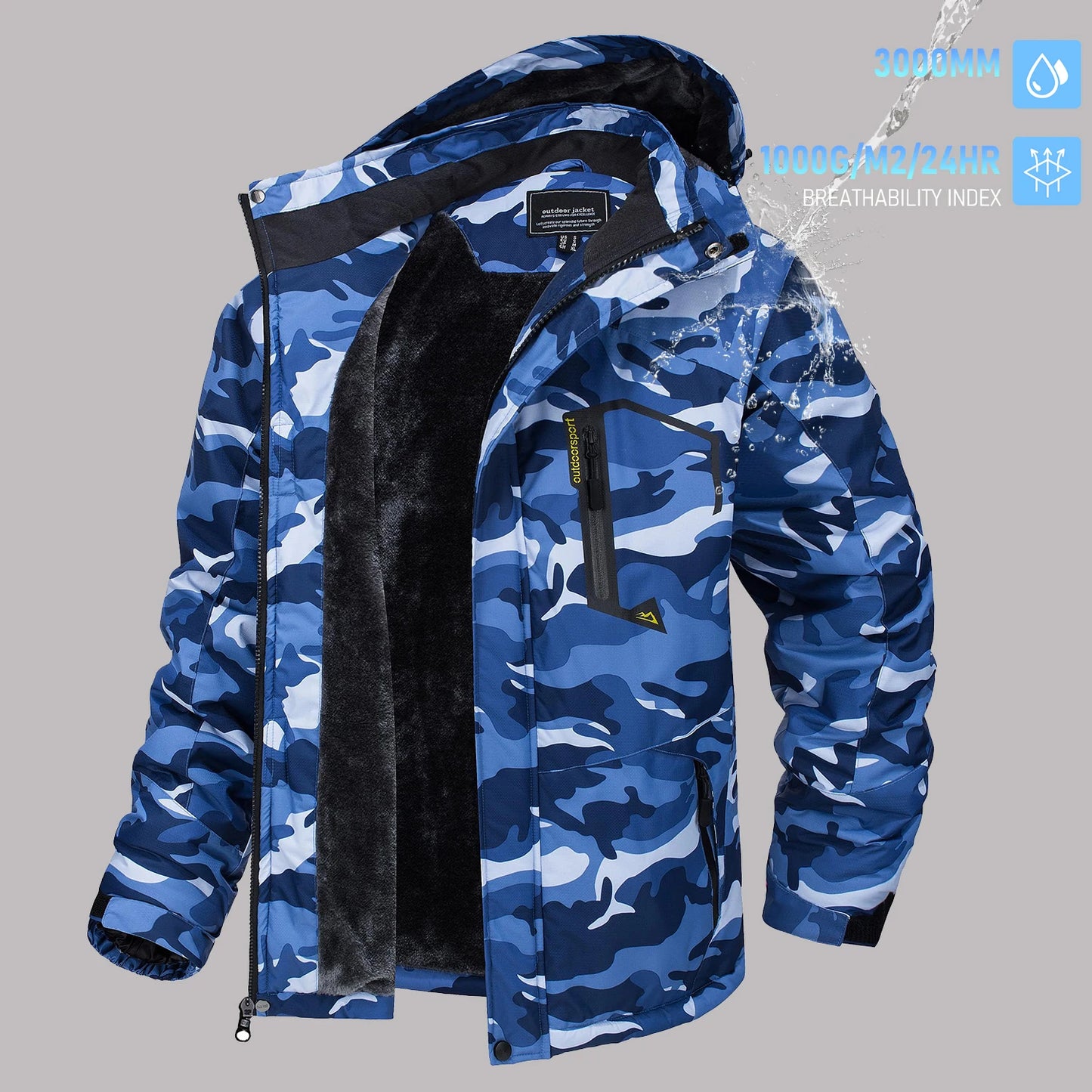 TACVASEN Men's Winter Ski Jackets Waterproof Fleece Coats Insulated Thermal Snowboard Jacket Parka Raincoat with Hood Man Parka