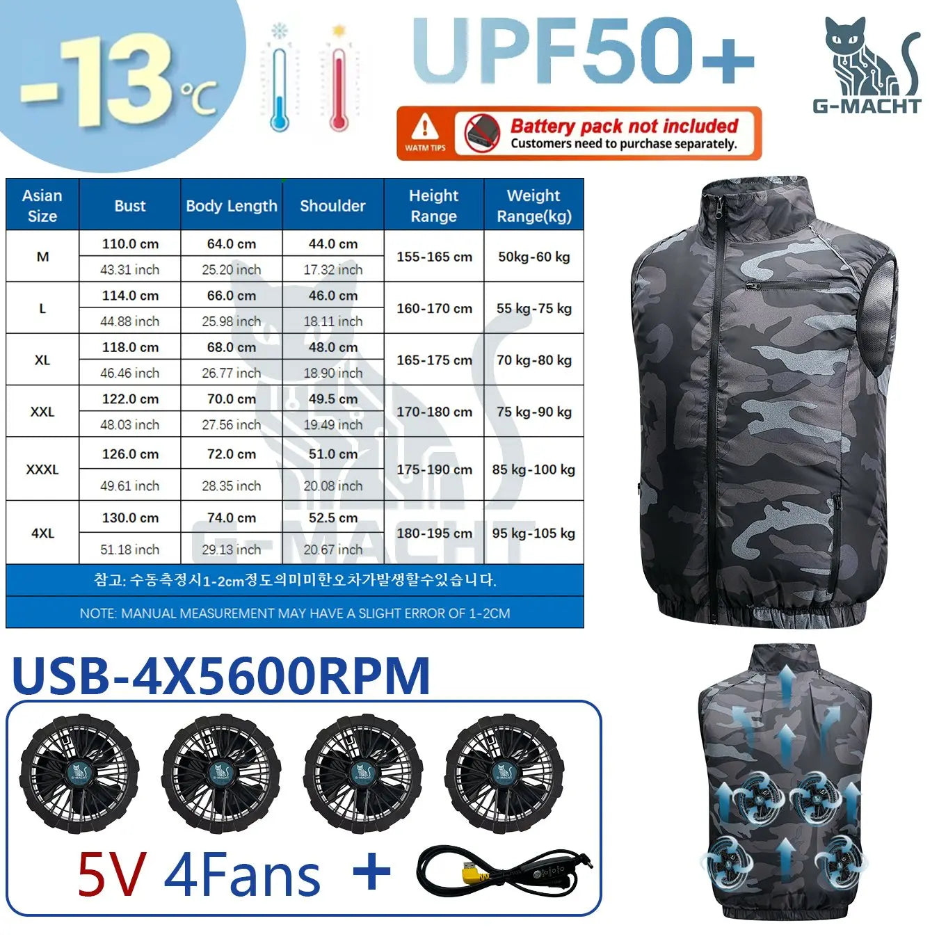 G-MACHT USB 12V/5V Cooling Vest for Men and Women