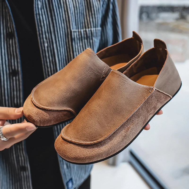 Mens Casual Soft Leather Loafers for Outdoor Walking