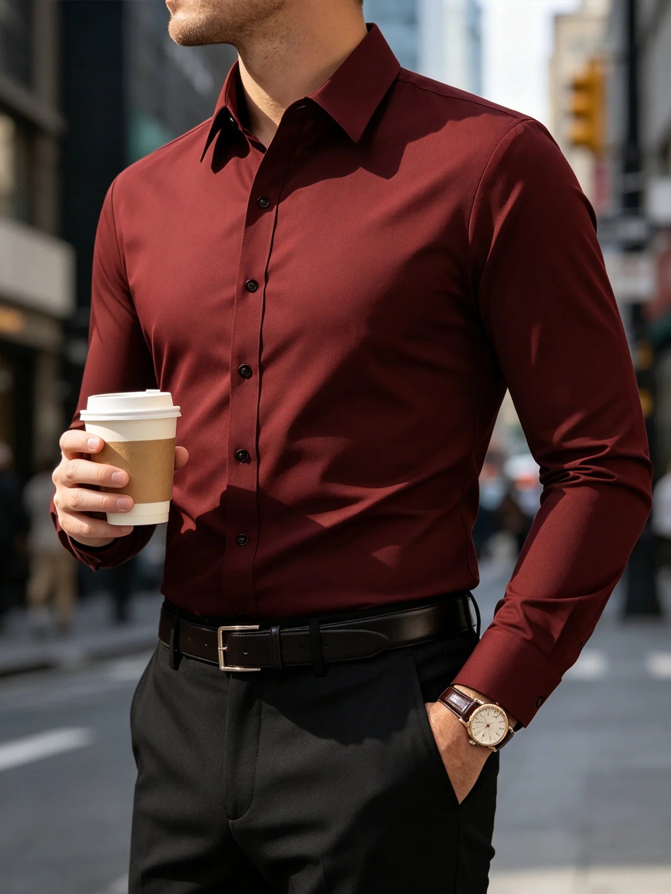 Elegant Fashion Long Sleeve Men Shirt for Business Casual Wear