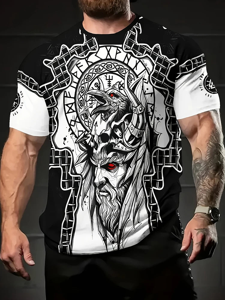 Egyptian Religious Style 3D Anubis Printed Men's Short-sleeved Shirt Outdoor Sports Men's Fitness T-shirt Street Fashion T-shirt