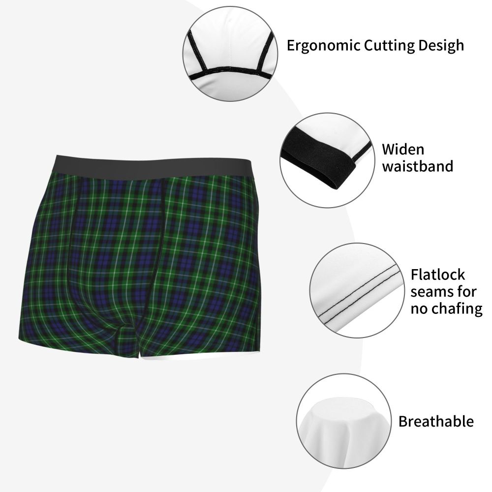 Black Watch Tartan Boxer Shorts for Men in Lycra and Polyester