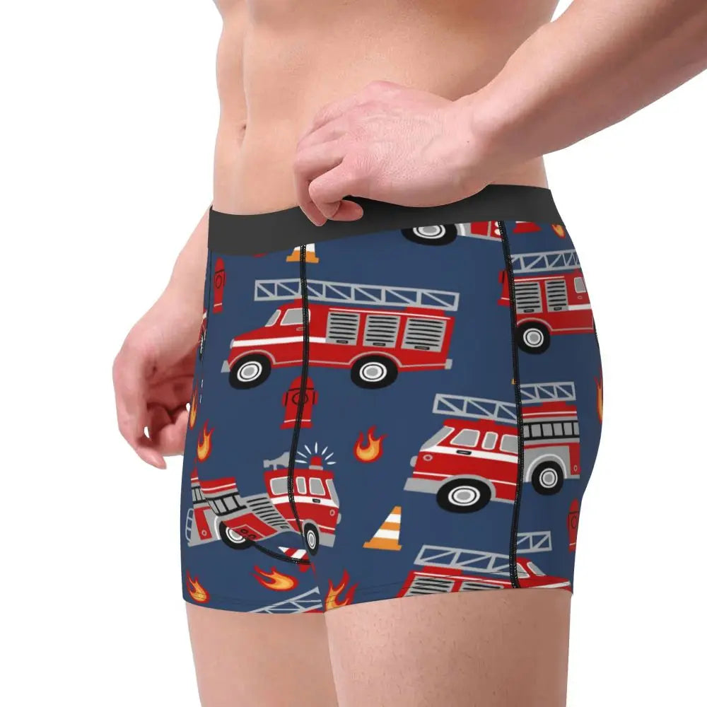 Men's Boxer Shorts Fire Trucks Cartoon Underwear