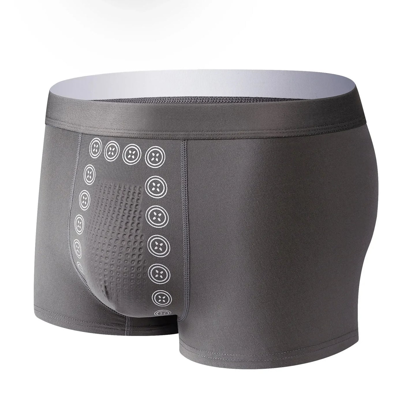 Men’s Black Boxer Shorts with Anion Technology and Massage Design