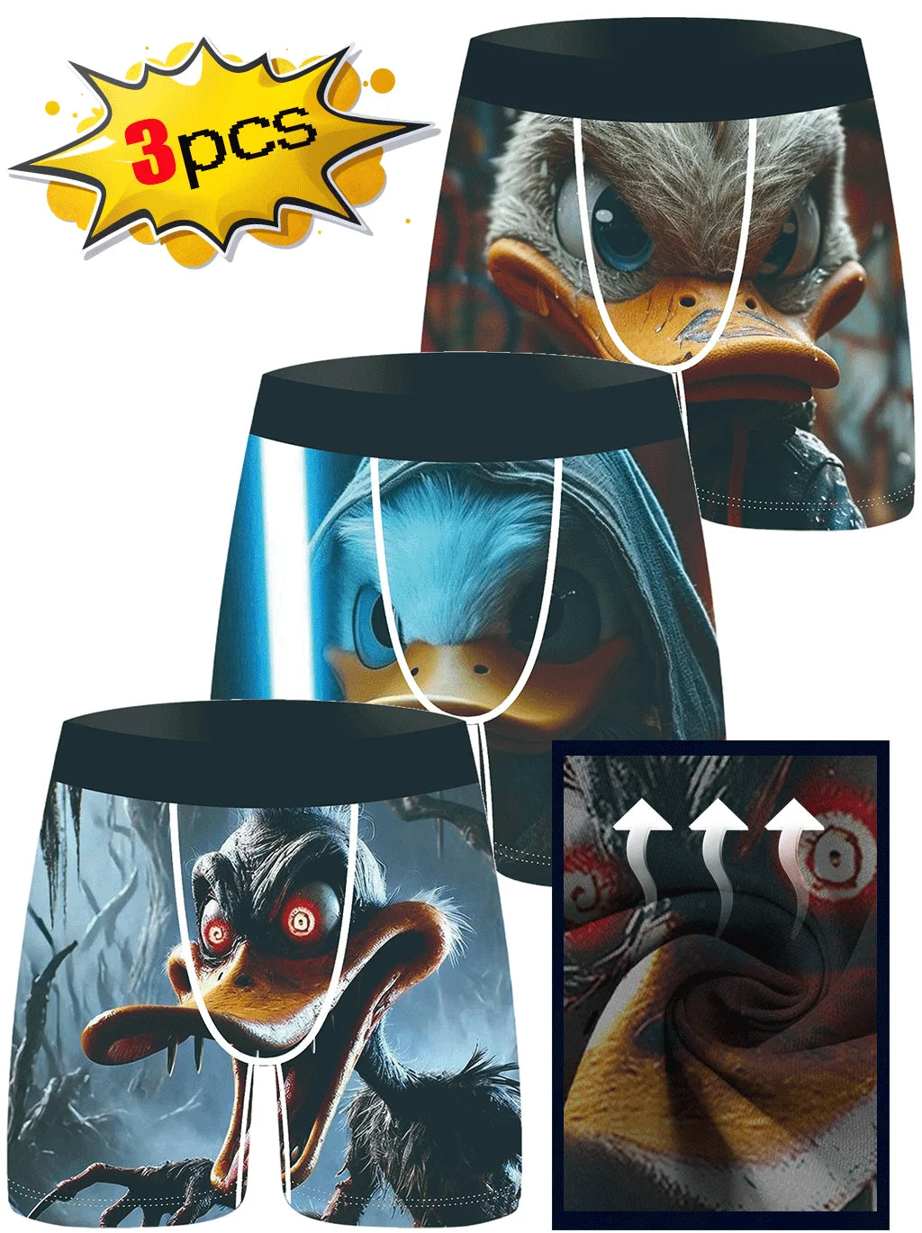 Duck Themed Boxer Shorts for Men - 3Pcs Breathable Set