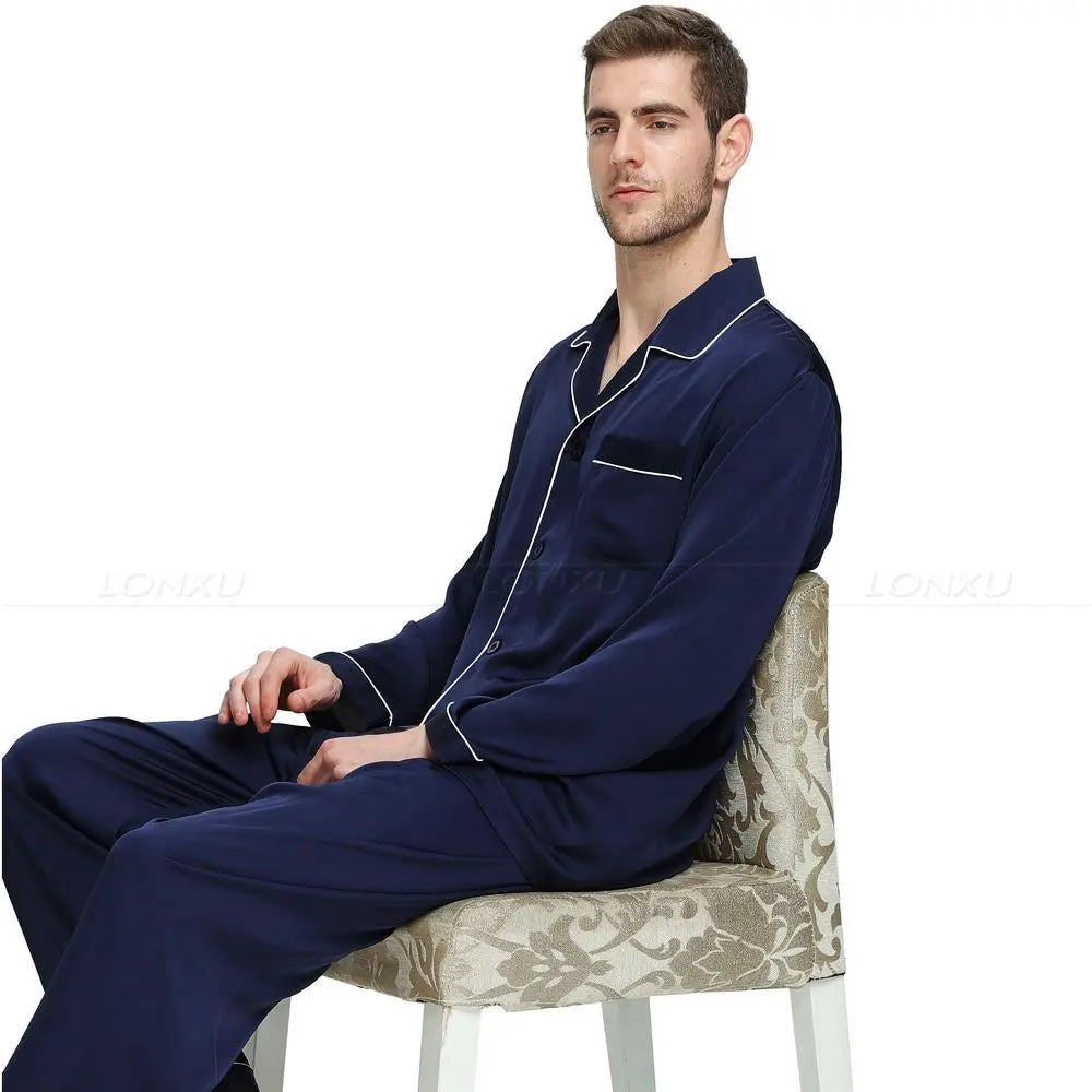 LONXU Men's Silk Satin Pajamas Set Loungewear